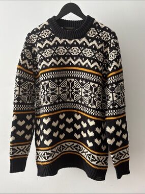 Scotch & Soda XL Black Cream Mustard Fair Isle Pattern Knit Chunky Sweater